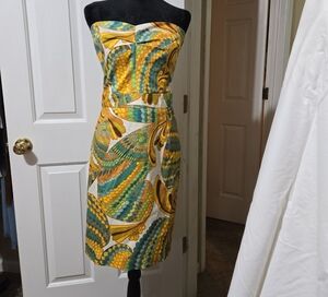Banana Republic Yellow and Blue Strapless Sheath Dress